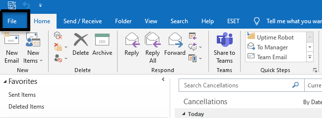 Outlook File Menu