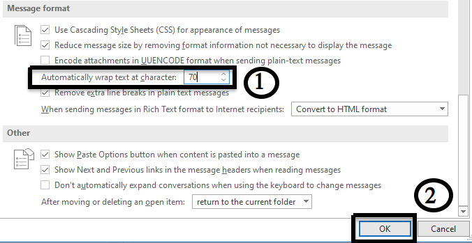 Outlook Options and Mail